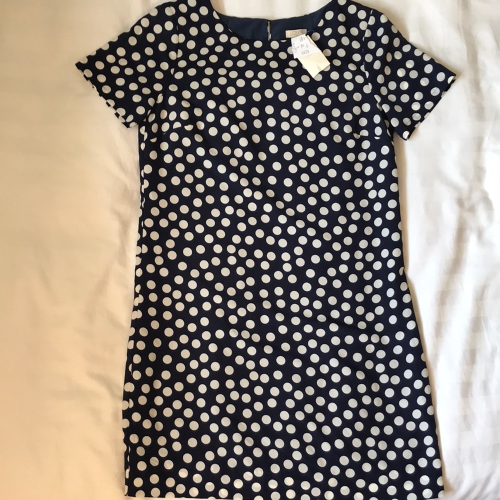 J Crew lined navy/white polka dot shift dressNWT